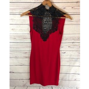 C. Graffiti red and black lace dress